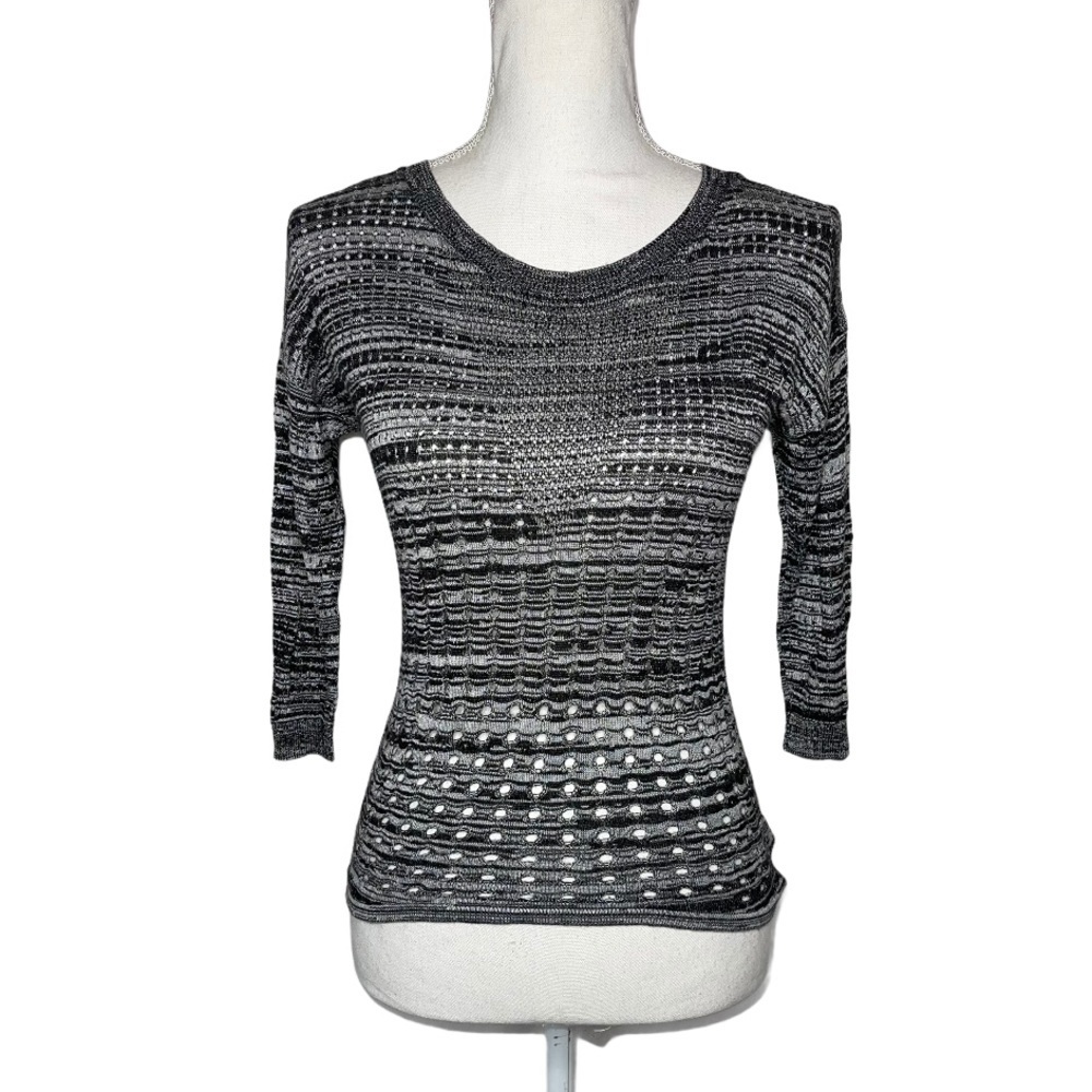 EXPRESS Black/White 3/4 Sleeve Open Knit Top XS